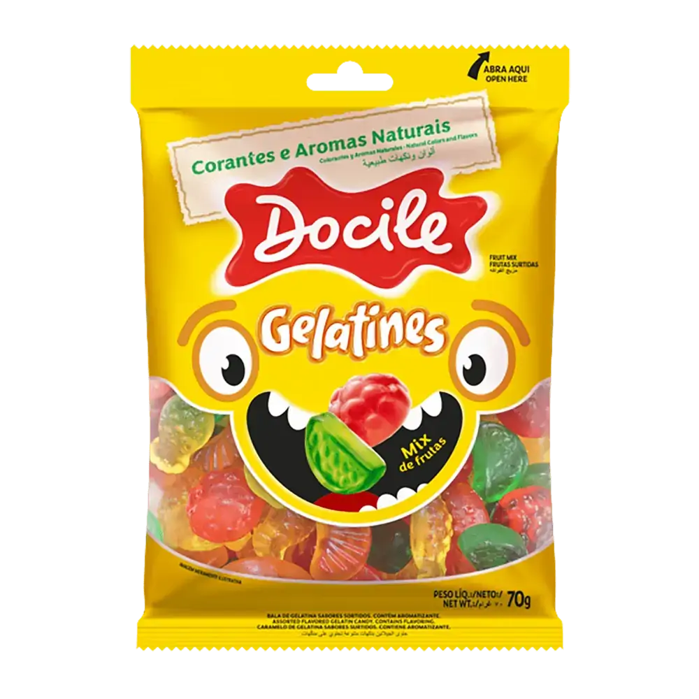 Bala De Gelatina Sortida Mix De Frutas Docile Gelatines Pacote 70g