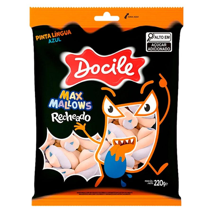 Marshmallow Baunilha E Morango Pinta Língua Azul Docile Maxmallows Pacote 220g