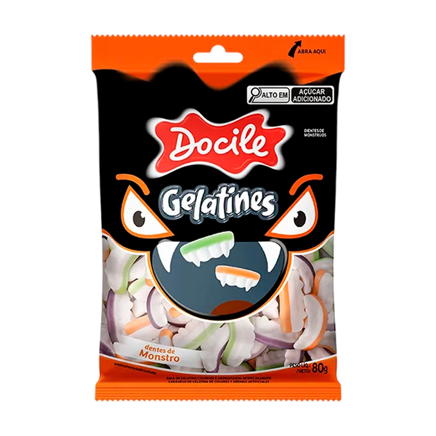 Bala De Gelatina Maçã Verde, Uva Ou Tangerina Dentes De Monstro Docile Gelatines Pacote 80g