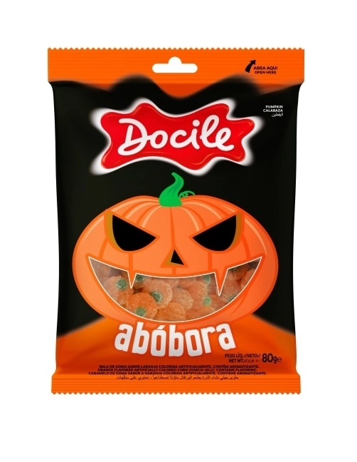 Bala De Goma Laranja Abóbora Docile Pacote 80g