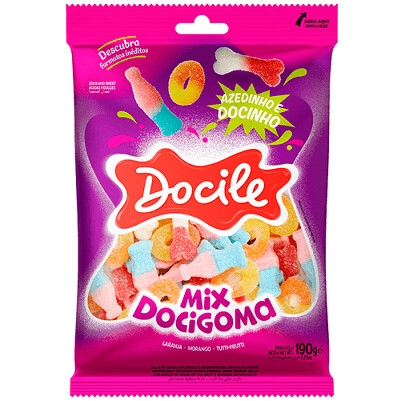 Bala De Goma Laranja, Morango Ou Tutti Frutti Docile Mix Docigoma Pacote 190g