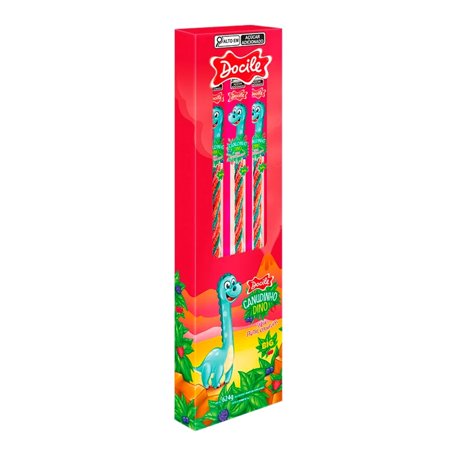 Bala Frutas Vermelhas Canudinho Dino Docile Big Pacote 26g