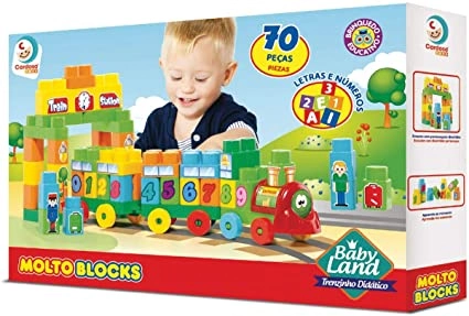 Brinquedo De Montar Trenzinho Didático Cardoso Toys Baby Land Molto Blocks 70 Peças