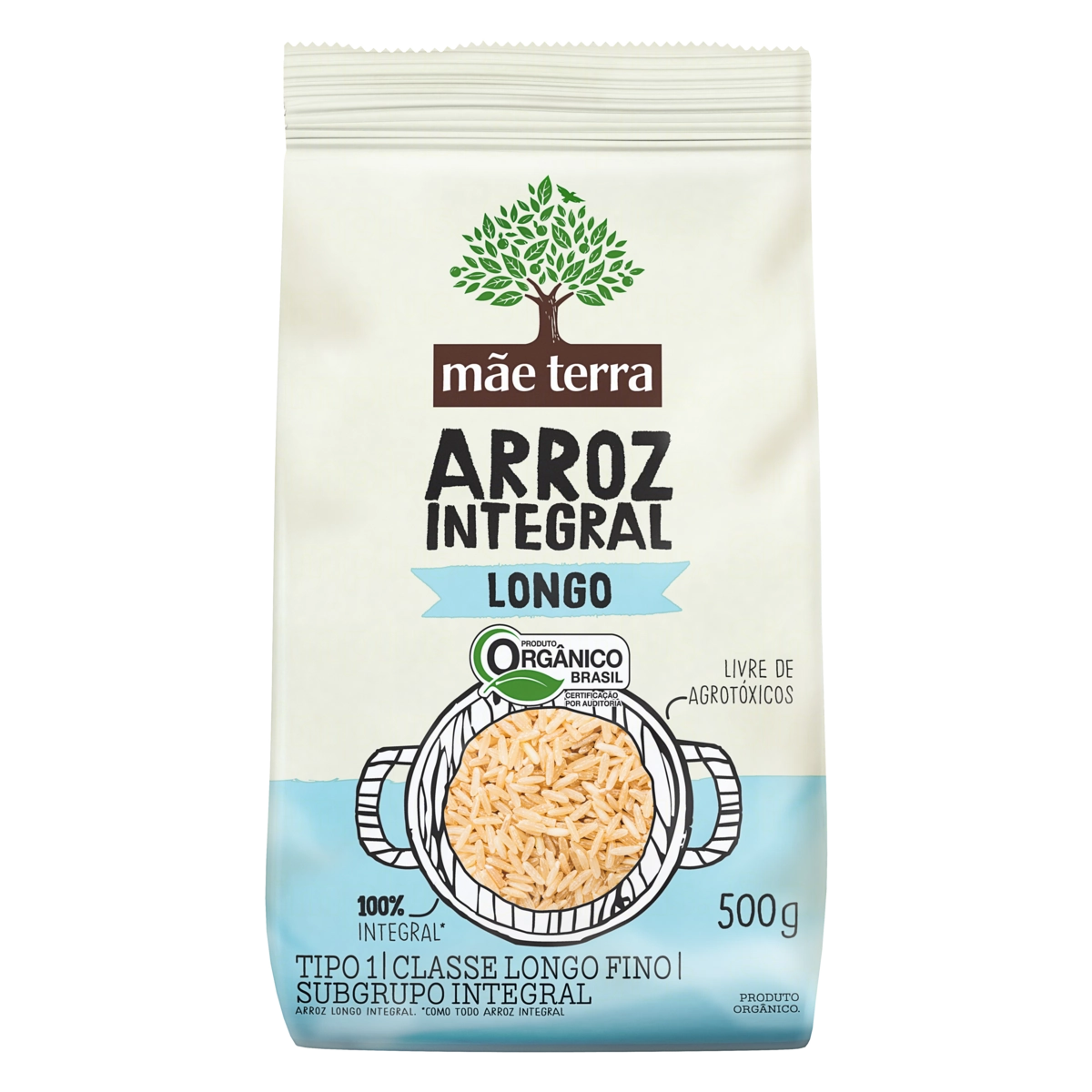 Arroz Integral Orgânico Tipo 1 Mãe Terra Pacote 500g