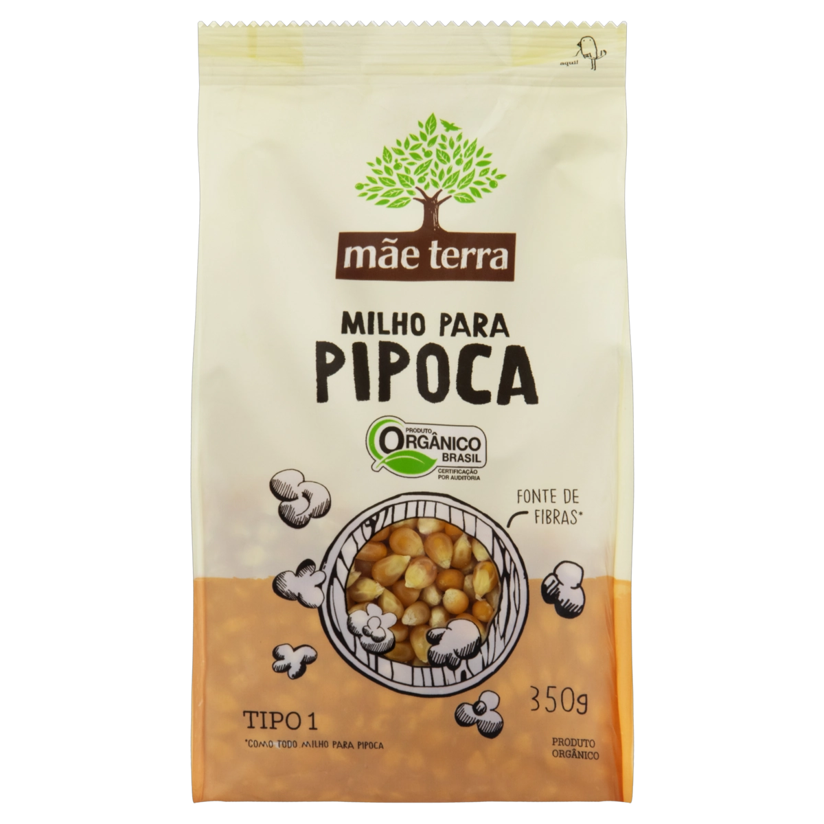 Milho Para Pipoca Tipo 1 Orgânico Mãe Terra Pacote 350g