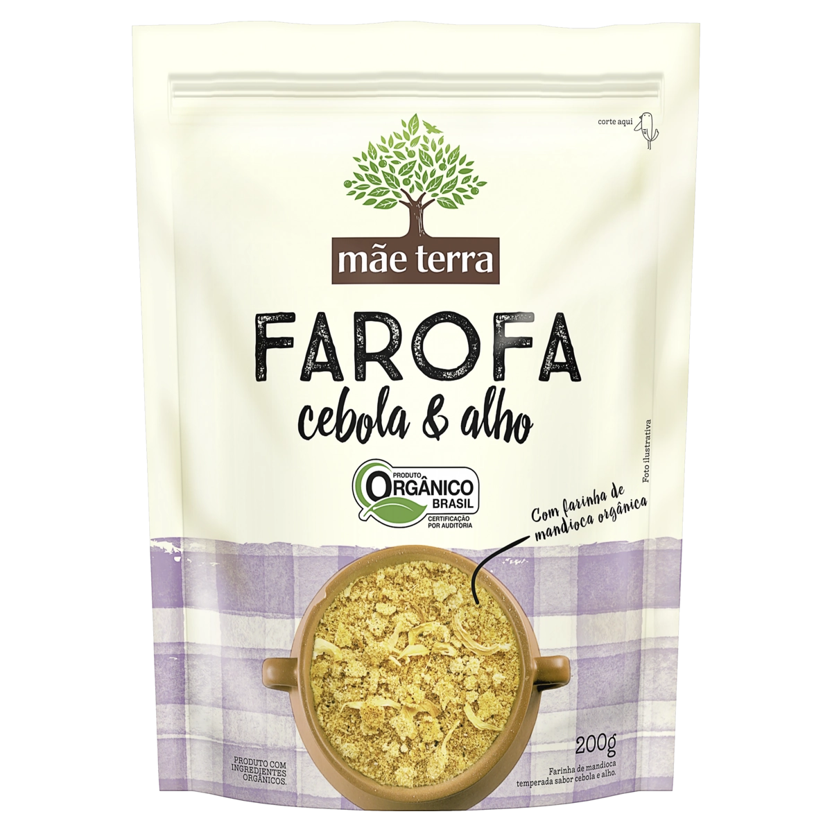 Farofa De Mandioca Orgânica Cebola Alho Mãe Terra Pouch 200g