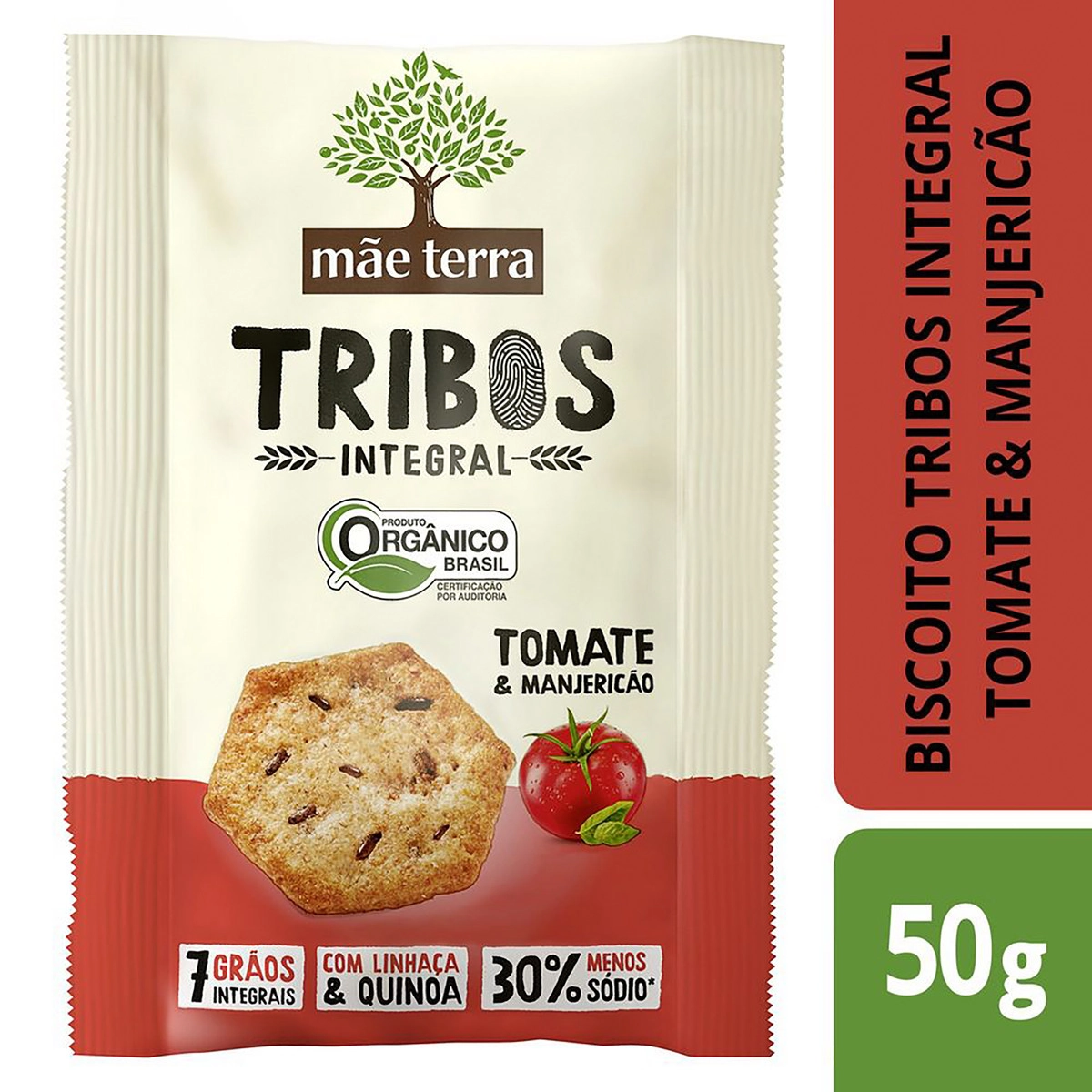 Biscoito Vegano Integral Orgânico Tomate Manjericão Mãe Terra Tribos Pacote 50g
