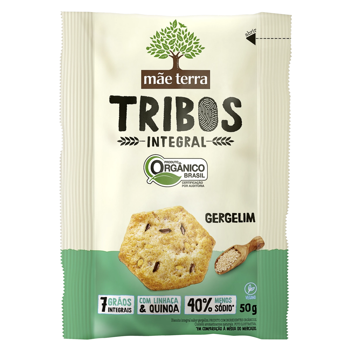 Biscoito Com Gergelim Vegano Integral Orgânico Mãe Terra Tribos Pacote 50g