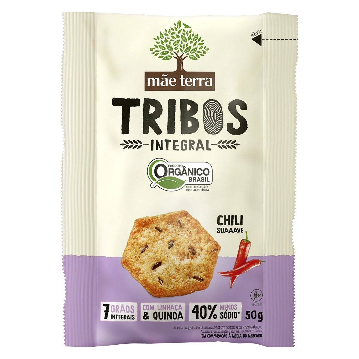 Biscoito Vegano Integral Orgânico Chili Suave Mãe Terra Tribos Pacote 50g
