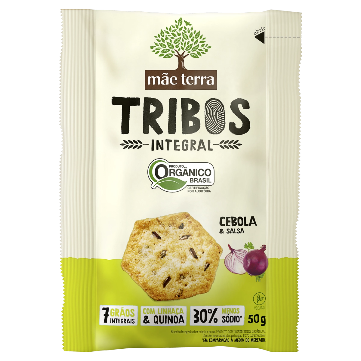 Biscoito Vegano Integral Orgânico Cebola Salsa Mãe Terra Tribos Pacote 50g