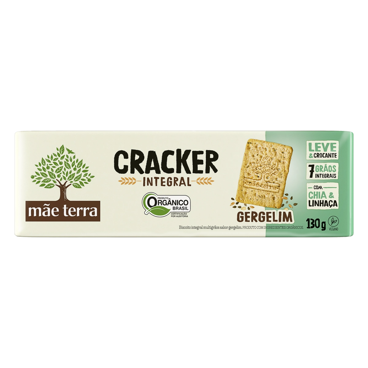 Biscoito Cracker Com Gergelim Integral Orgânico Mãe Terra Pacote 130g