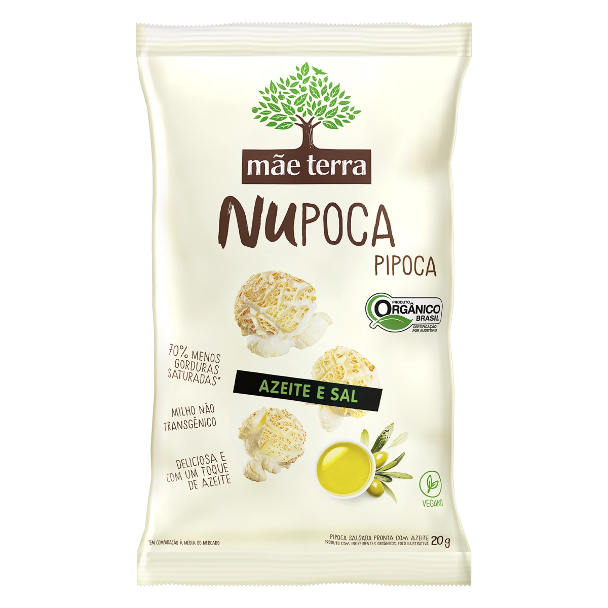 Pipoca Pronta Orgânica Azeite E Sal Mãe Terra Nupoca Pacote 20g