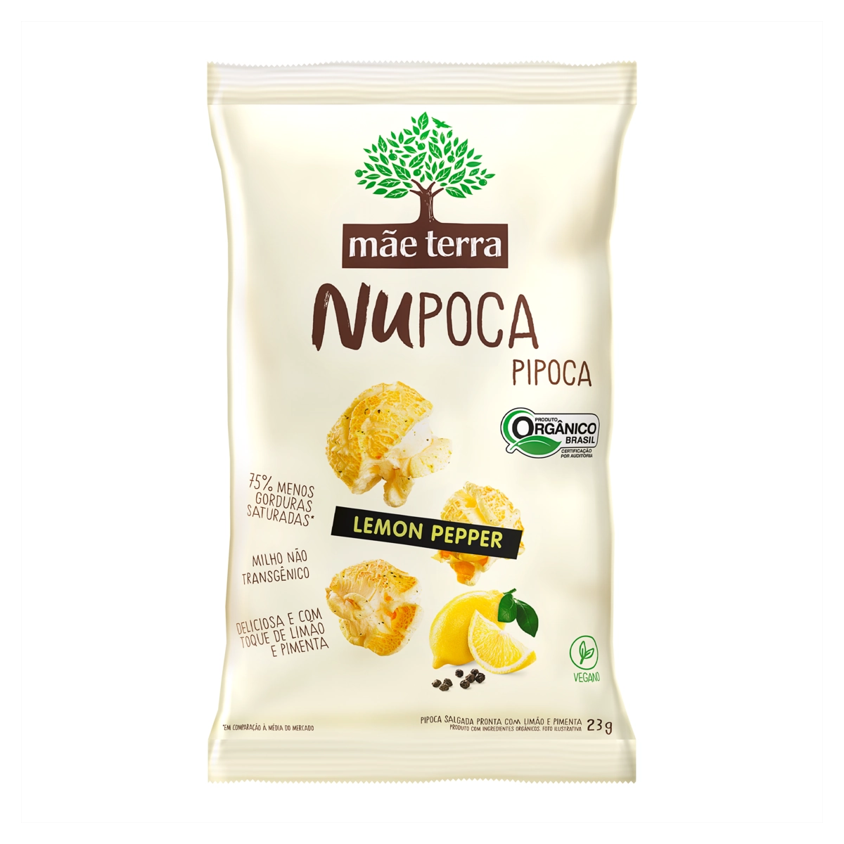 Pipoca Pronta Orgânica Lemon Pepper Mãe Terra Nupoca Pacote 23g