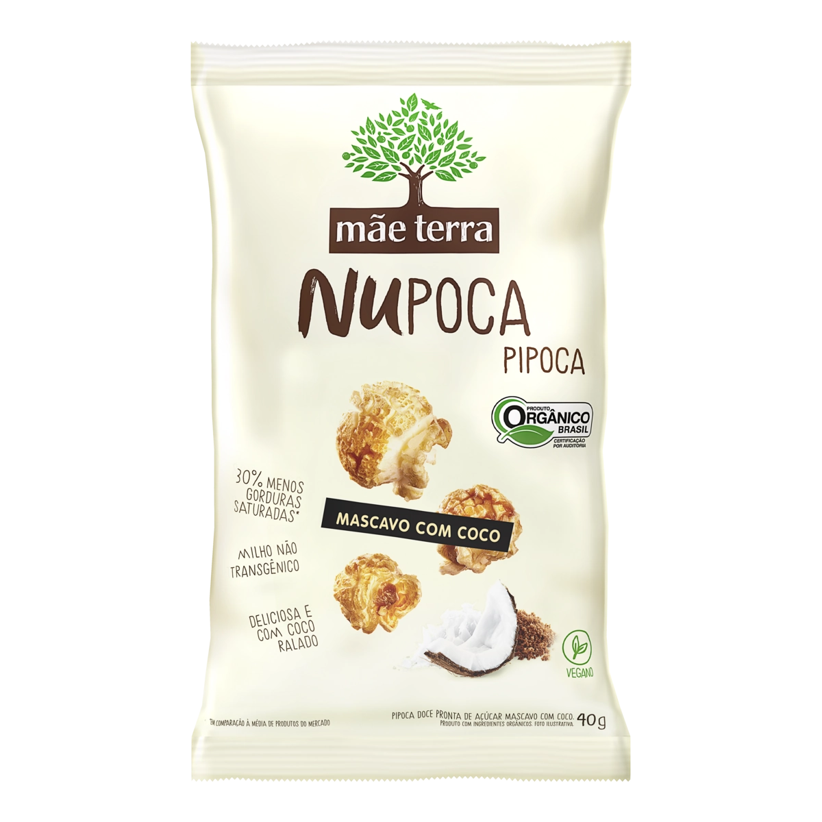 Pipoca Pronta Doce Orgânico Caramelo Com Coco Mãe Terra Pacote 40g