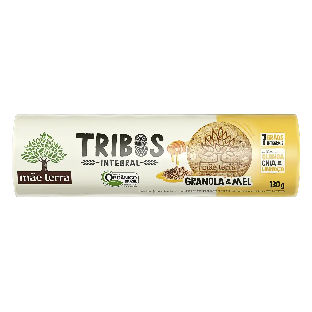 Biscoito Vegano Integral Orgânico Aveia Granola Mãe Terra Tribos Pacote 130g