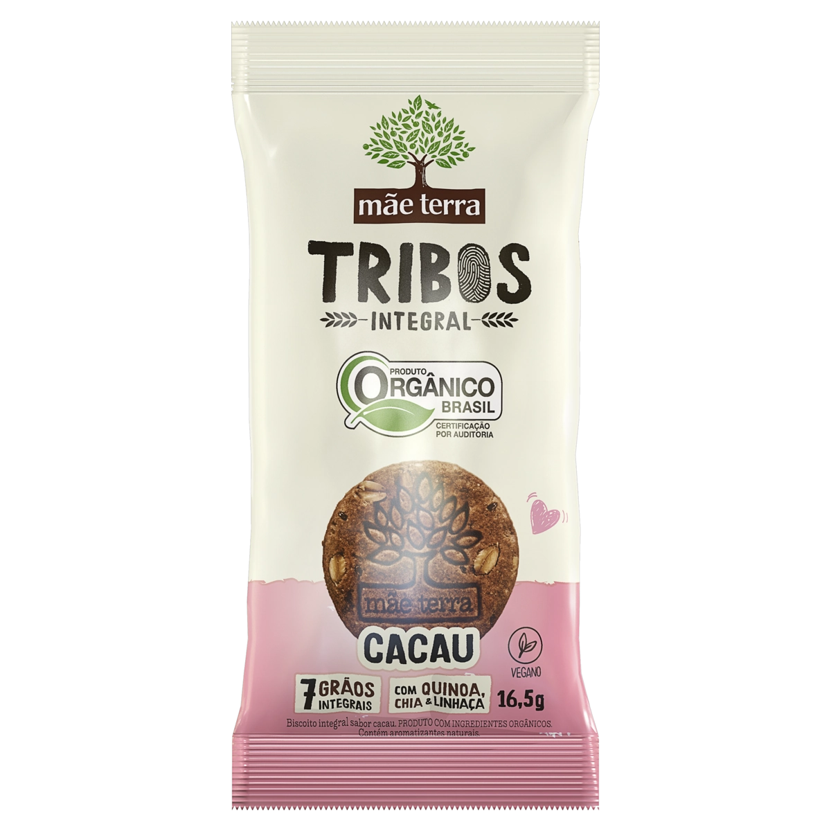Biscoito Vegano Integral Orgânico Cacau Mãe Terra Tribos Pacote 16,5g