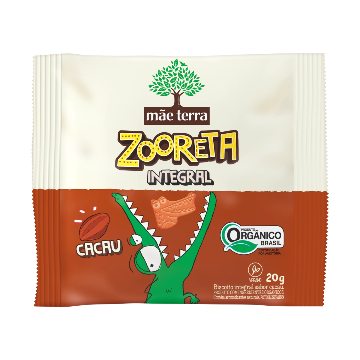 Biscoito Vegano Integral Orgânico Cacau Mãe Terra Zooreta Pacote 20g