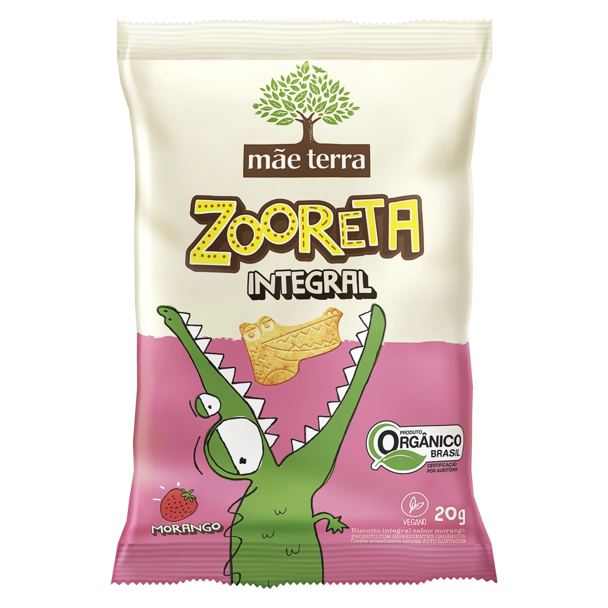 Biscoito Vegano Integral Orgânico Morango Mãe Terra Zooreta Pacote 20g
