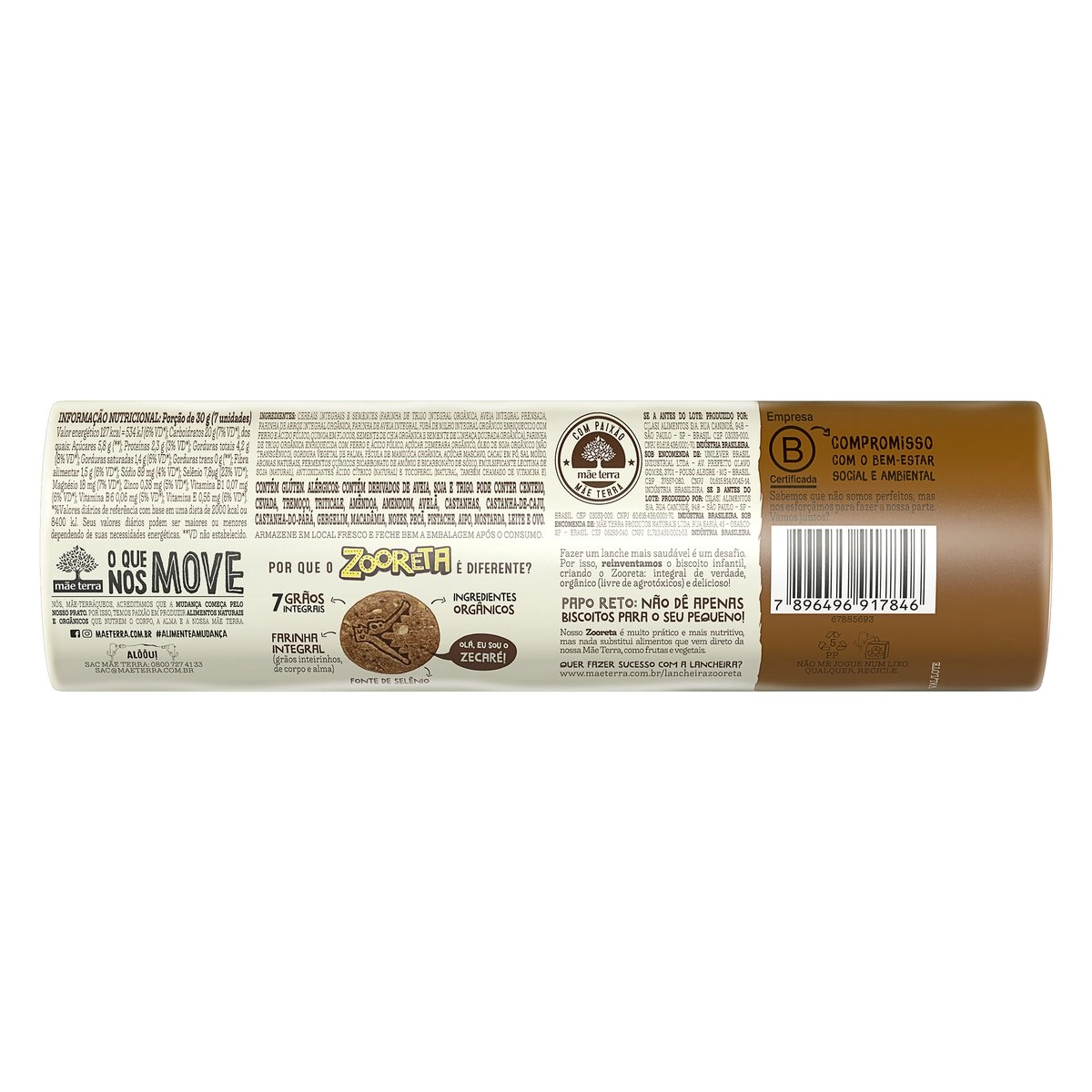 Biscoito Com Mix De Grãos Vegano Integral Orgânico Cacau Mãe Terra Zooreta Pacote 110g