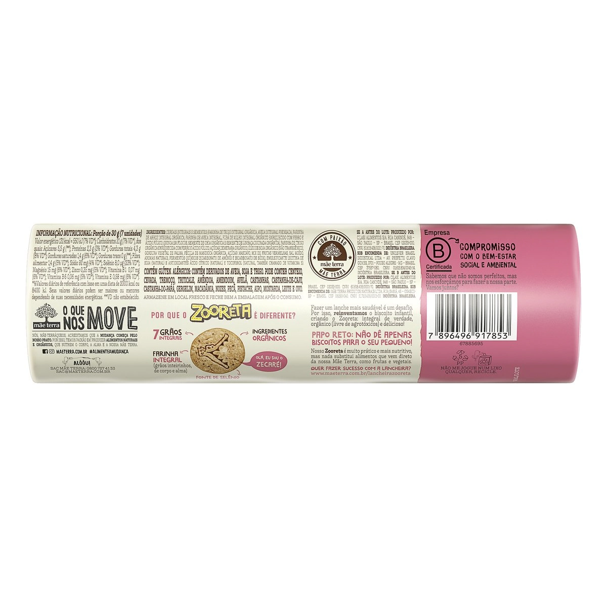 Biscoito Com Mix De Grãos Vegano Integral Orgânico Morango Mãe Terra Zooreta Pacote 110g