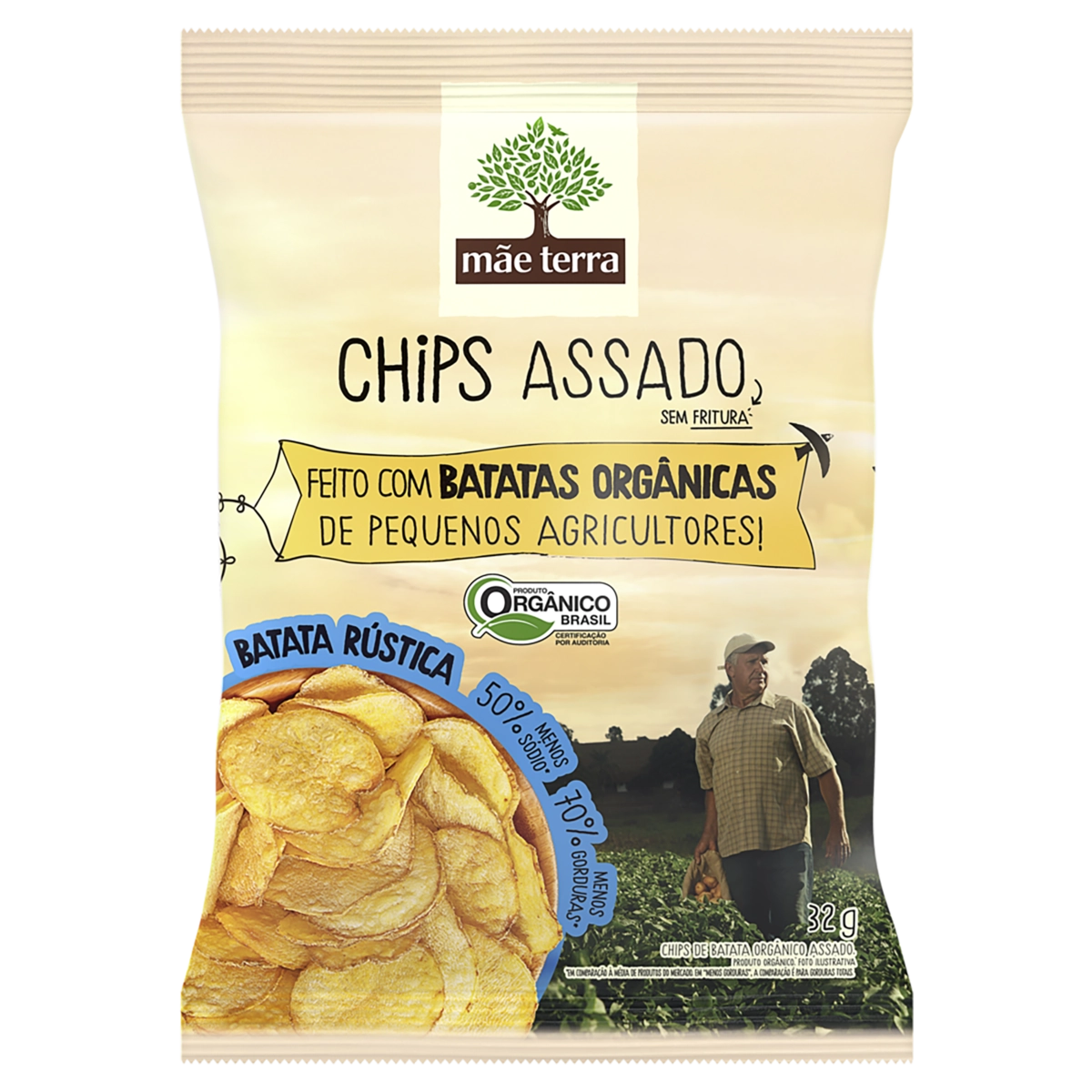Chips De Batata Rústica Orgânico Mãe Terra Pacote 32g