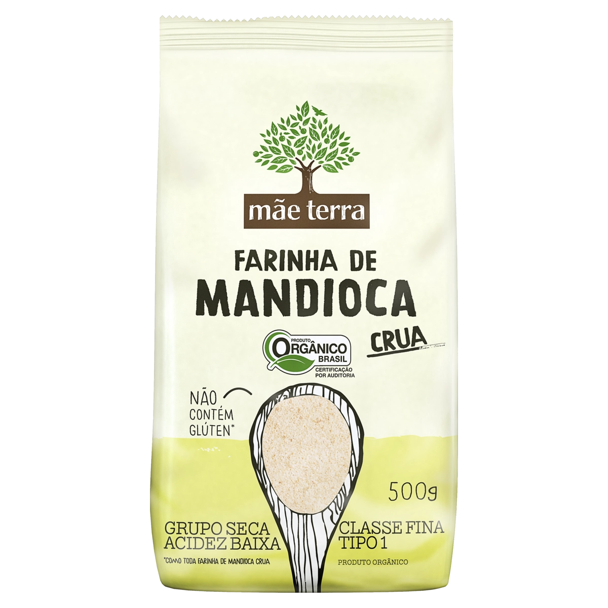 Farinha De Mandioca Tipo 1 Crua Orgânica Mãe Terra Pacote 500g