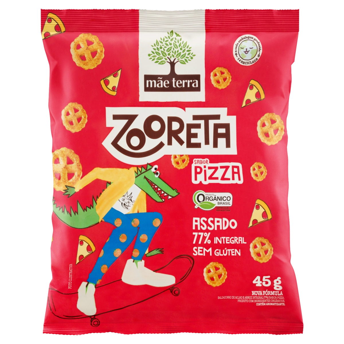 Salgadinho De Milho E Arroz Integral Orgânico Pizza Mãe Terra Zooreta Pacote 45g