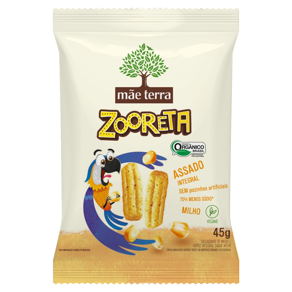 Salgadinho De Milho E Arroz Integral Orgânico Milho Mãe Terra Zooreta Pacote 45g