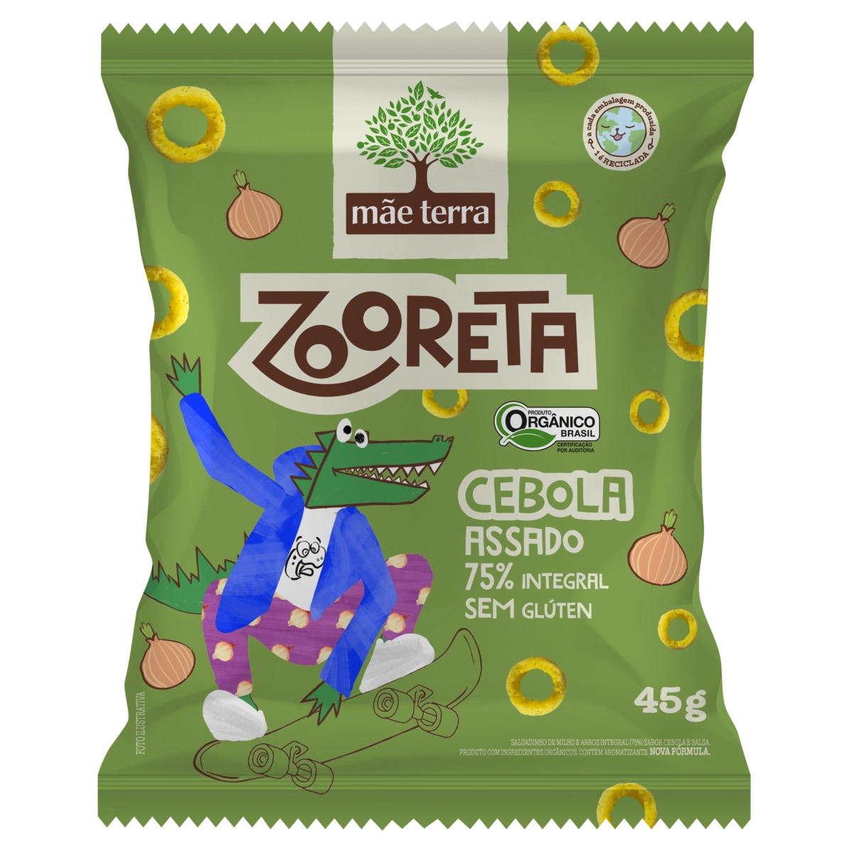 Salgadinho De Milho E Arroz Integral Orgânico Cebola Mãe Terra Zooreta Pacote 45g