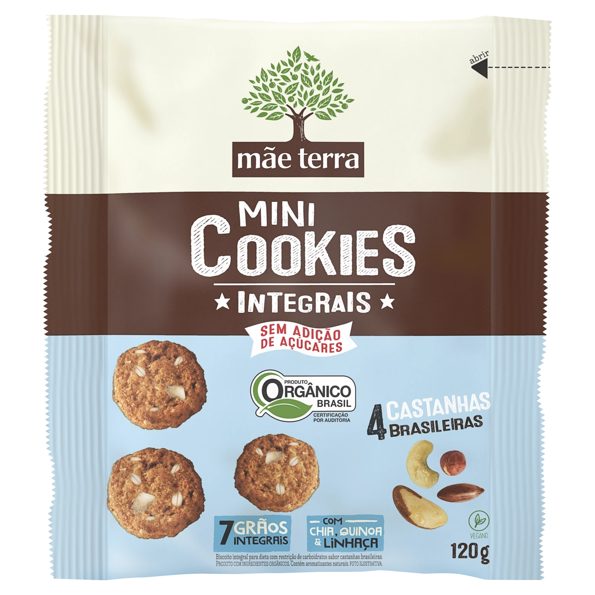 Biscoito Vegano Integral Orgânico 4 Castanhas Brasileiras Mãe Terra Mini Cookies Pacote 120g