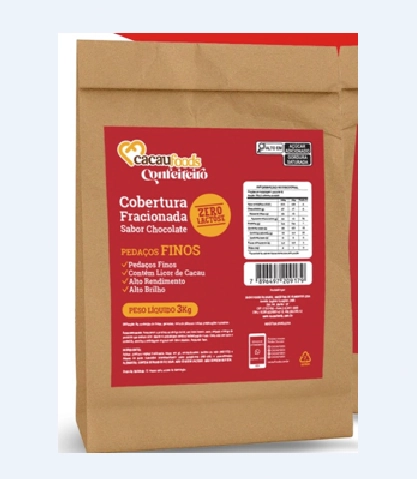 Cobertura Fracionada Chocolate Zero Lactose 3kg Cacau
