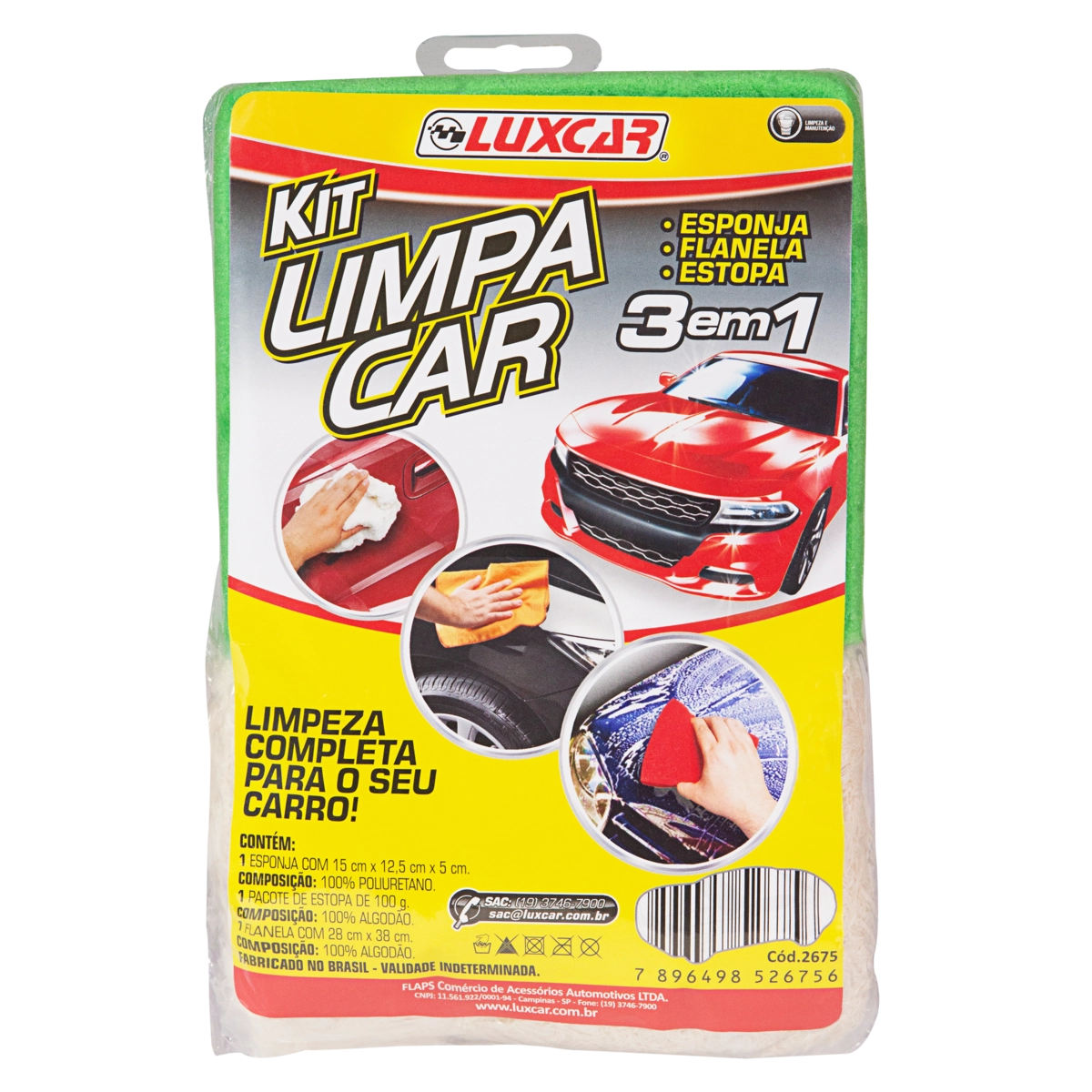 Kit Esponja Estopa Flanela Limpa Car Luxcar