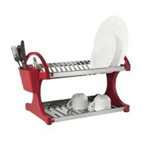 Escorredor Brinox Suprema Para 16 Pratos Inox Com Porta Talheres Vermelho 1 Peça