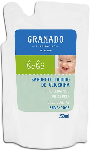 Sabonete Líquido De Glicerina Erva Doce Granado Bebê Sachê 250ml Refil
