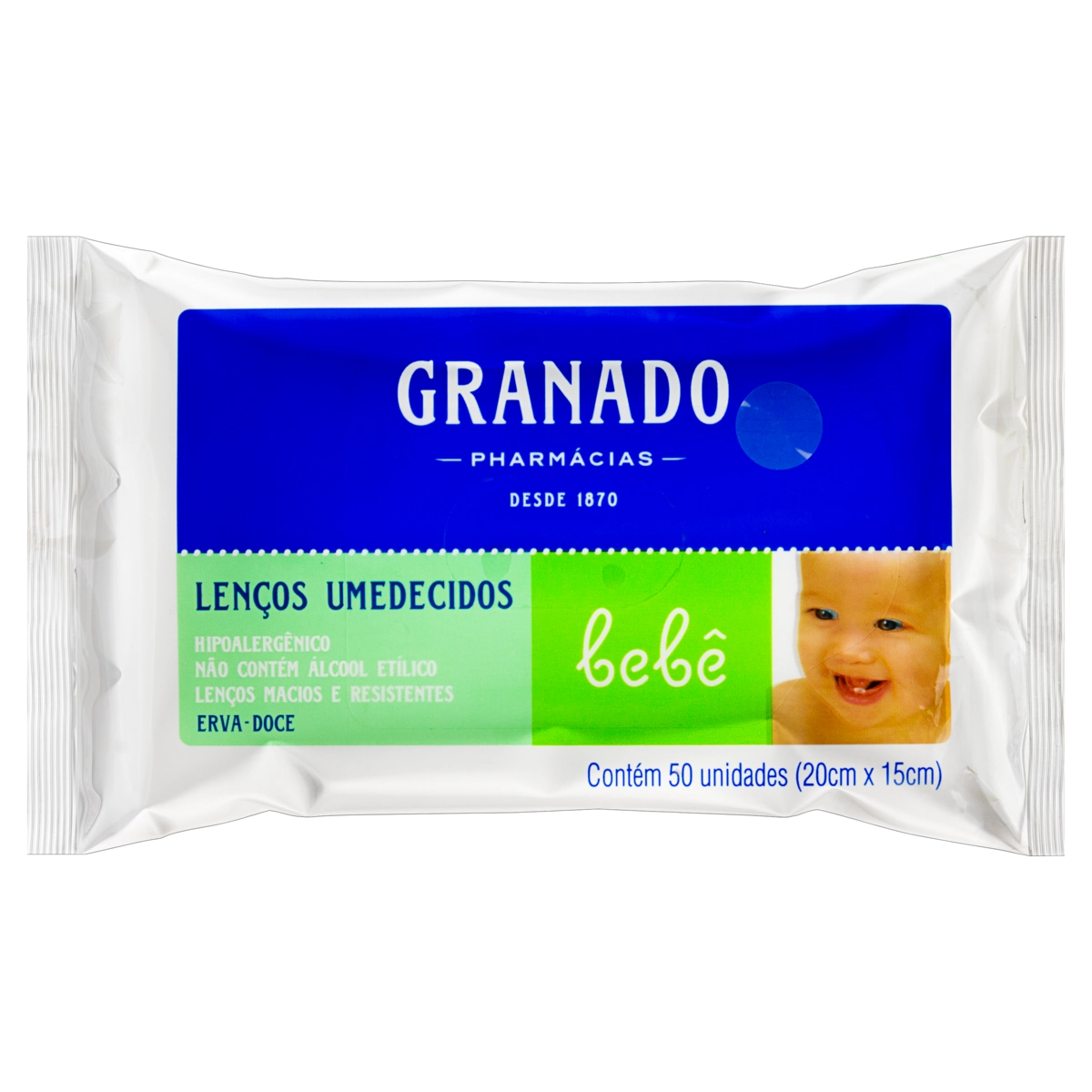 Lenço Umedecido Macio Erva Doce Granado Bebê Pacote 50 Unidades