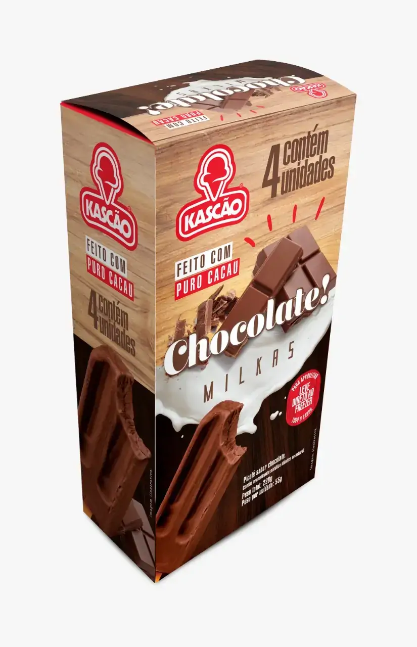 Pack Picolé Chocolate Kascão Milkas Caixa 220g 4 Unidades