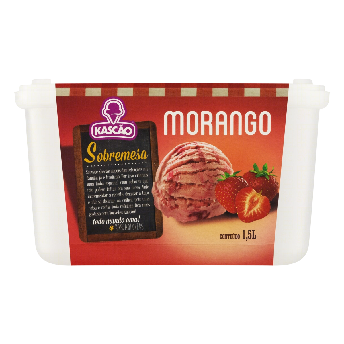 Sorvete Morango Kascão Sobremesa Pote 1,5l