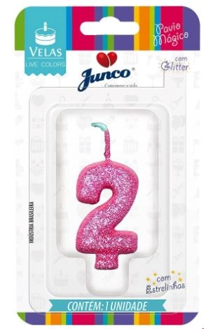 Vela De Aniversário Live Colors Glitter Rosa Bebê Com Glitter N 2 Junco