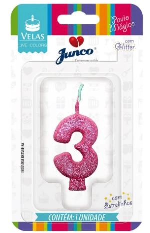 Vela De Aniversário Live Colors Rosa Bebê Com Glitter N 3 Junco