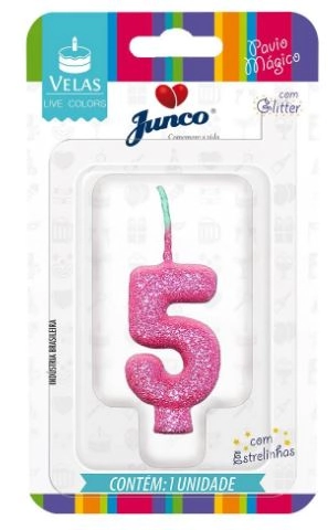 Vela De Aniversário Live Colors Rosa Bebê Com Glitter N 5 Junco