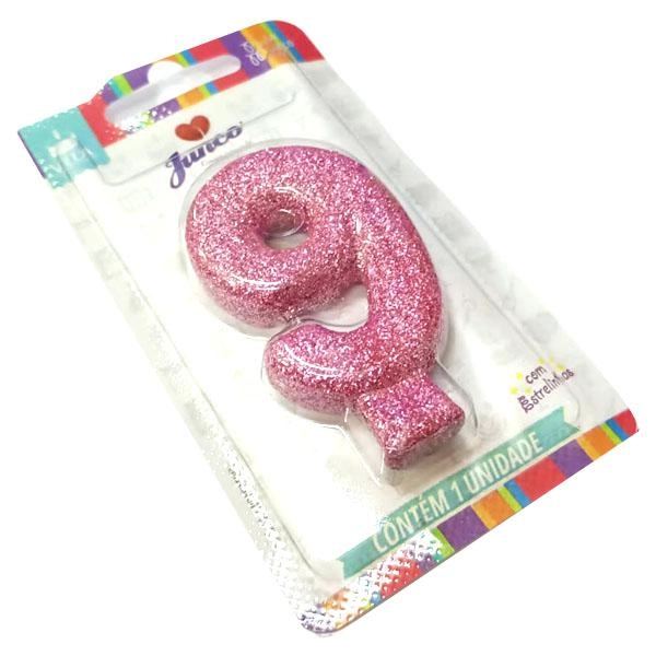 Vela Aniversário Live Colors Glitter Rosa N 9 Junco