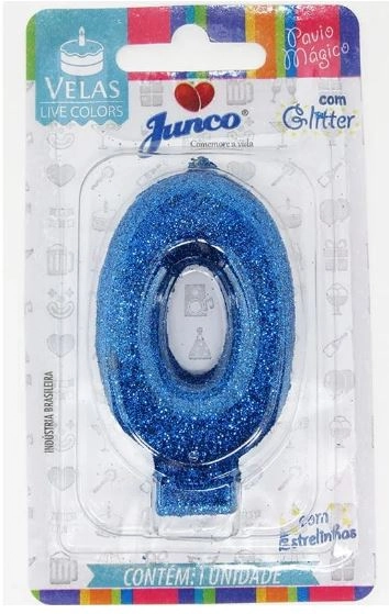 Vela Aniver Junco Live Colors Glitter N0 Azul