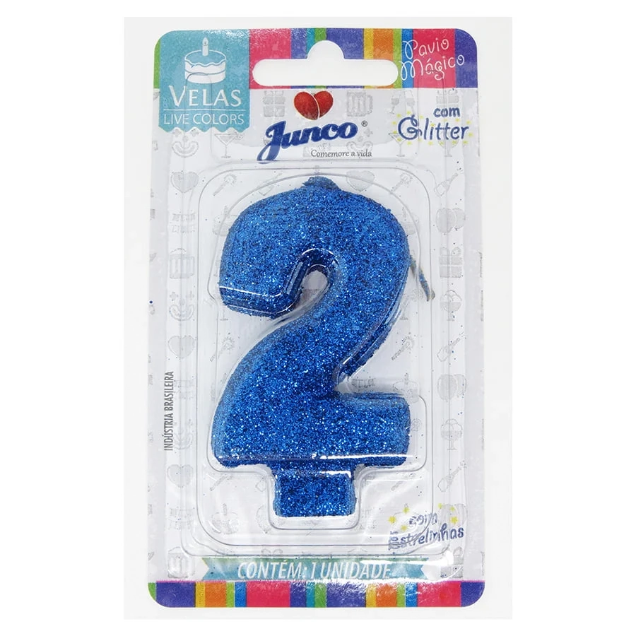 Vela Aniver Junco Live Colors Glitter N2 Azul