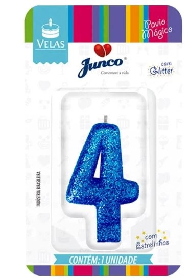 Vela Aniver Junco Live Colors Glitter N4 Azul
