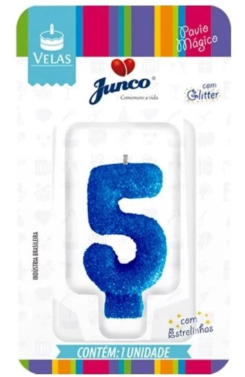 Vela Aniver Junco Live Colors Glitter N5 Azul