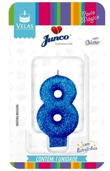 Vela Aniver Junco Live Colors Glitter N8 Azul