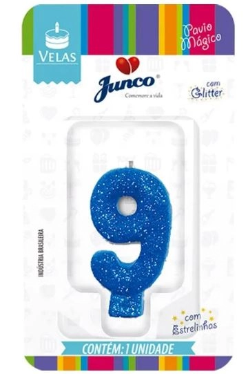 Vela Aniver Junco Live Colors Glitter N9 Azul