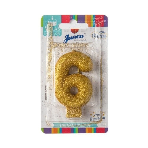 Vela Aniv Junco L Colors C Glitter Ouro N6