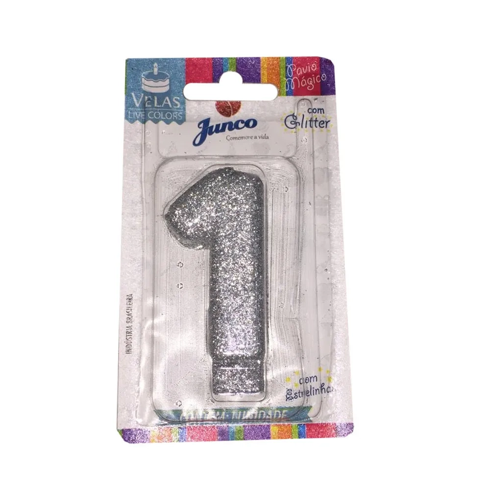 Vela Aniversario Colors Glitter N1 Prata 31287 Junco