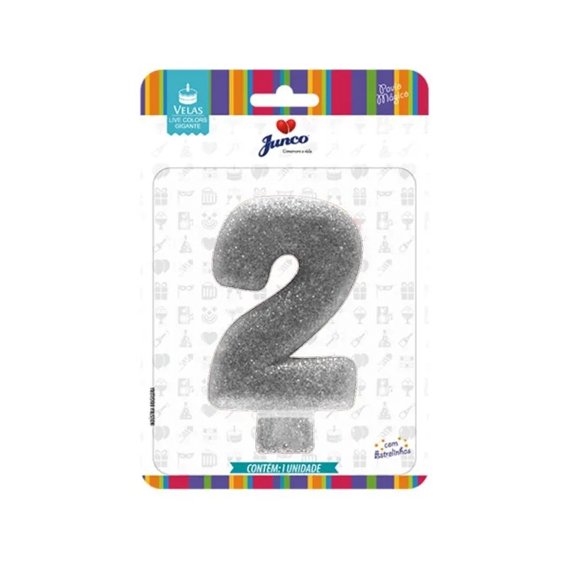 Vela Aniversario Colors Glitter N2 Prata 31288 Junco